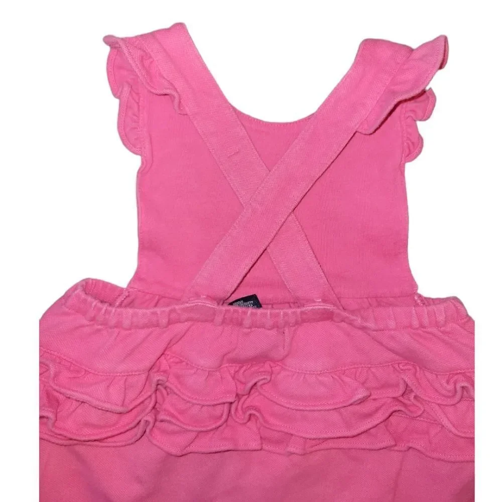 Ralph Lauren Overall Ruffle Bubble Romper 12m Overall Pink Green Pony